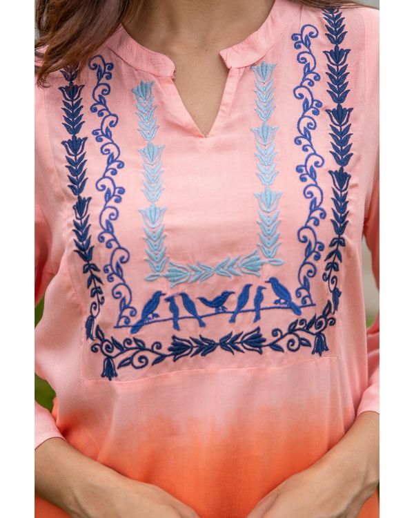 Peach and orange ombre yoke kurta 2