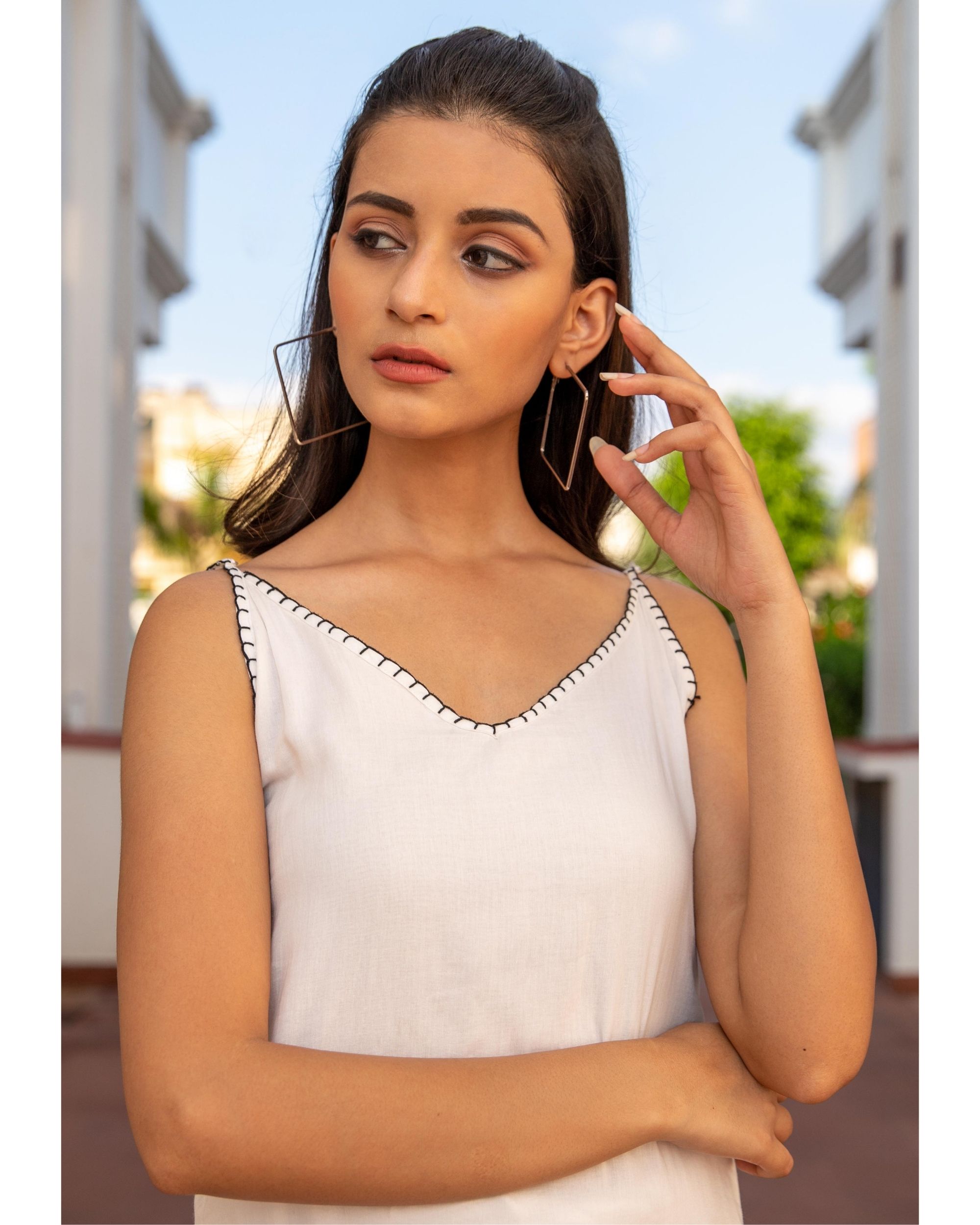 Off white hand embroidered leaf dress by Studio Misri The Secret Label