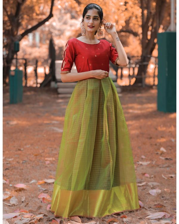 Red and green checkered box pleated maxi dress by The Anarkali Shop ...