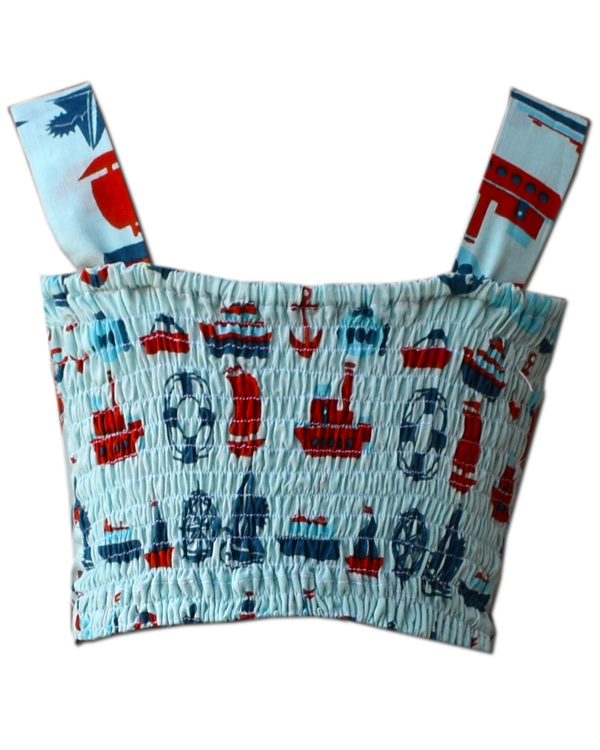 Light blue ship printed crop top and palazzo - Set Of Two 1