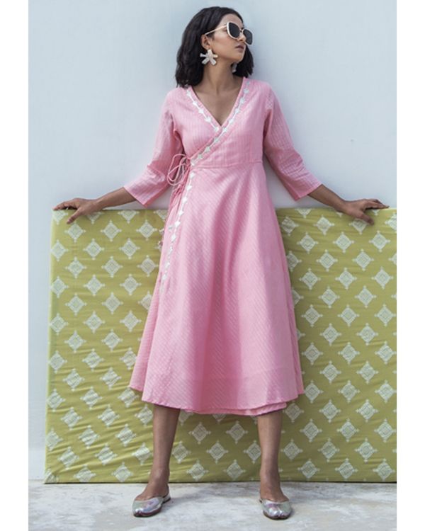 Baby pink wrap dress with gota work 1