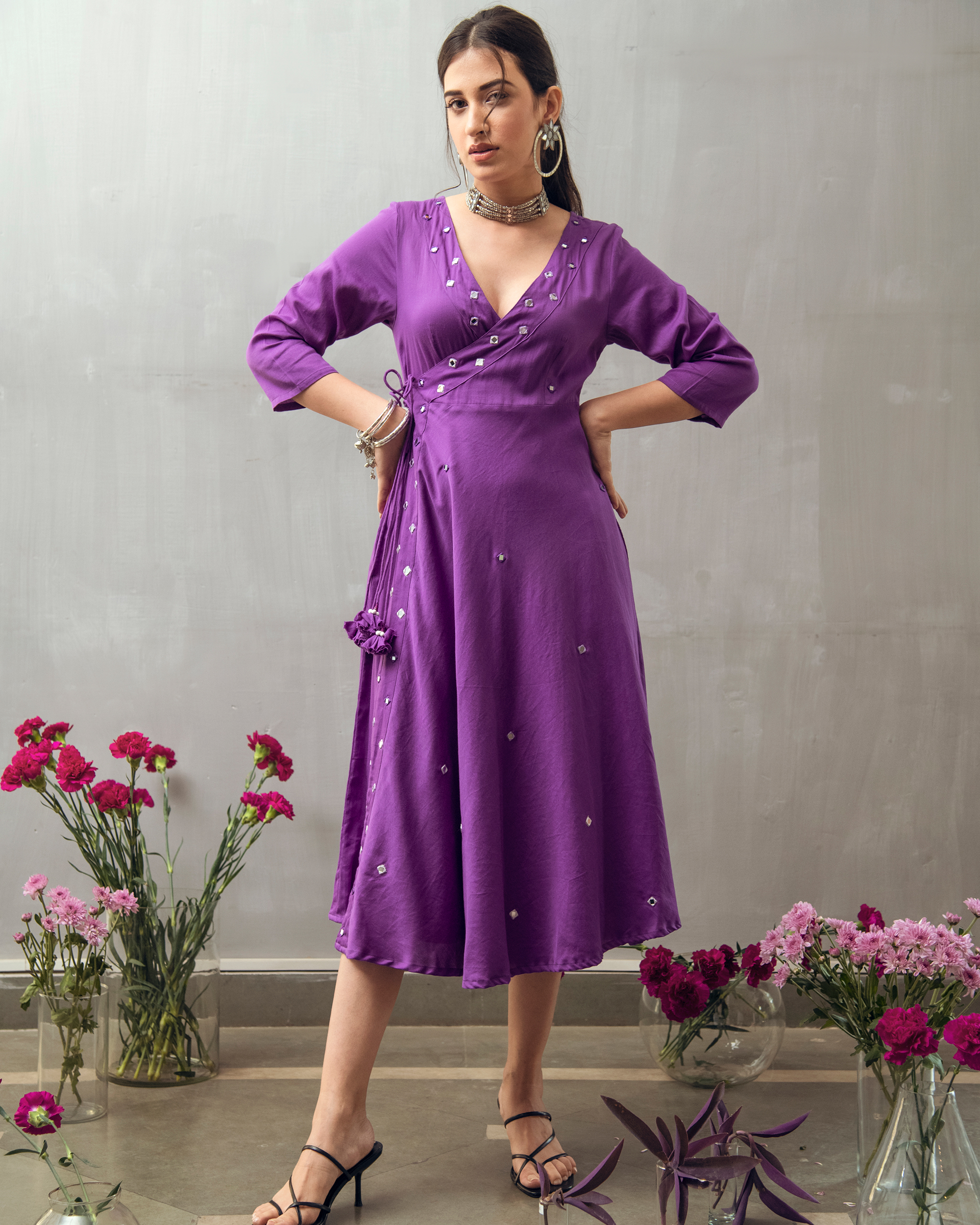 Purple mirror embroidered angrakha dress by Gulaal | The Secret Label