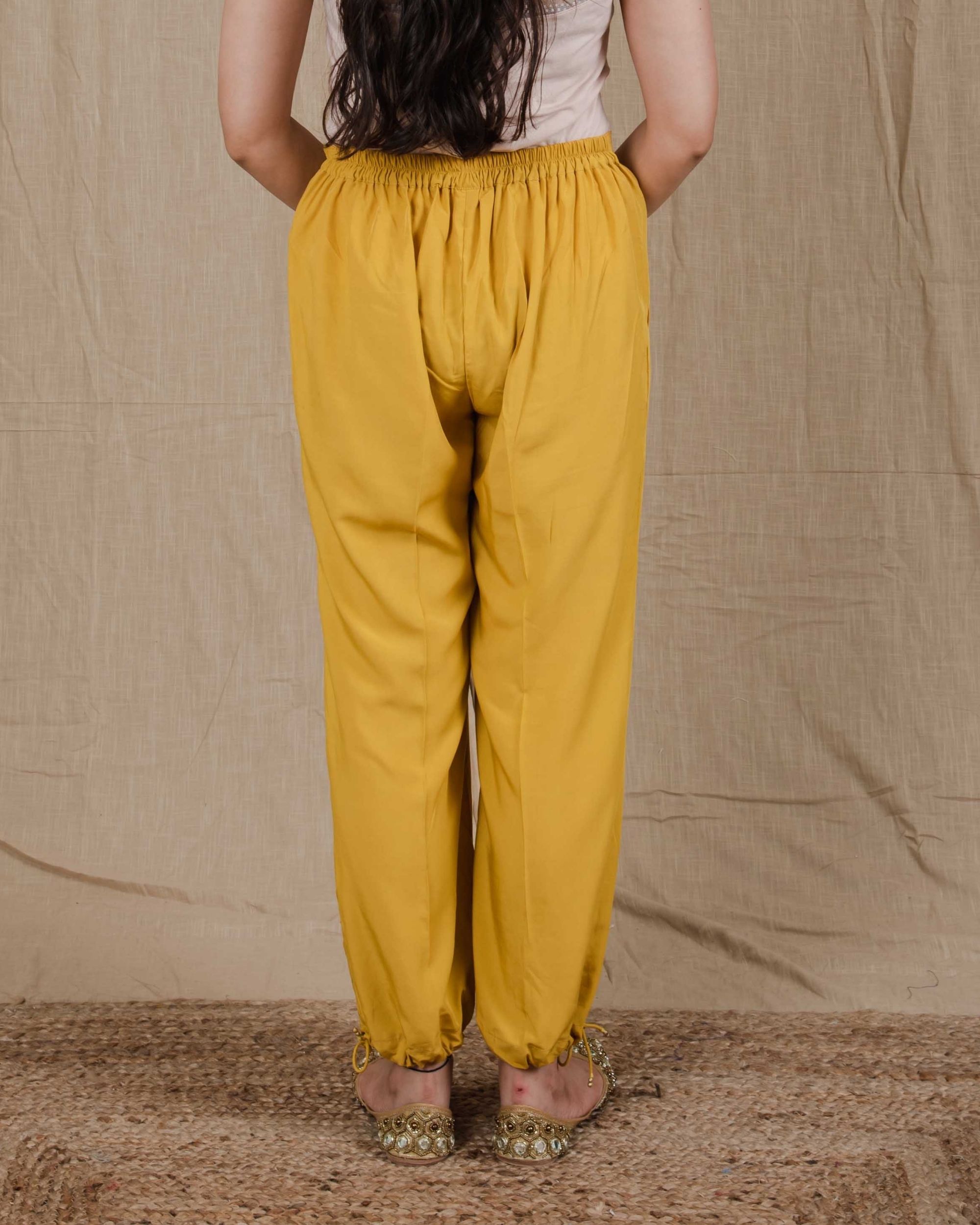 Mustard yellow sequin embroidered salwar pants by Vintage Loom | The ...