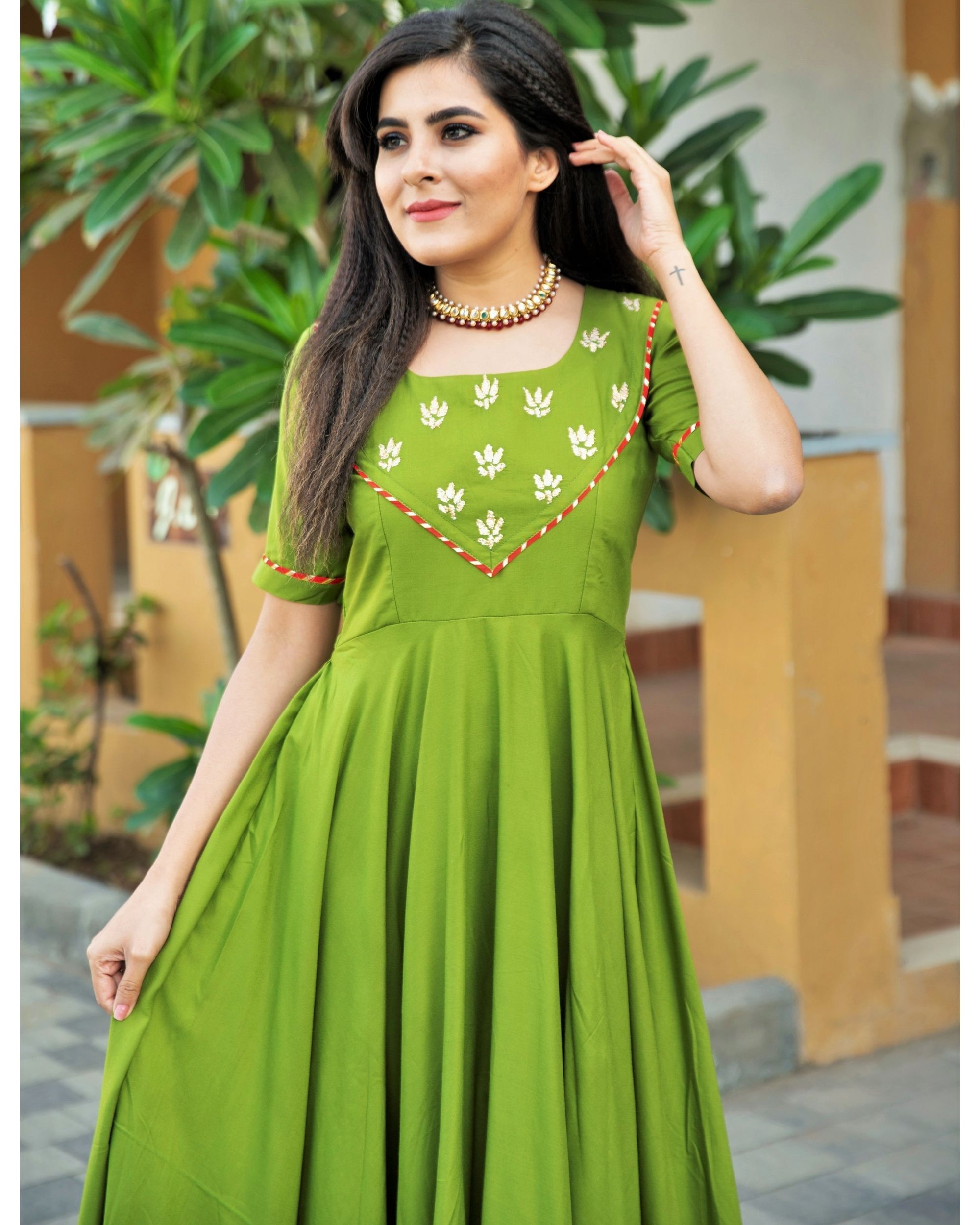 Olive green cheap frock