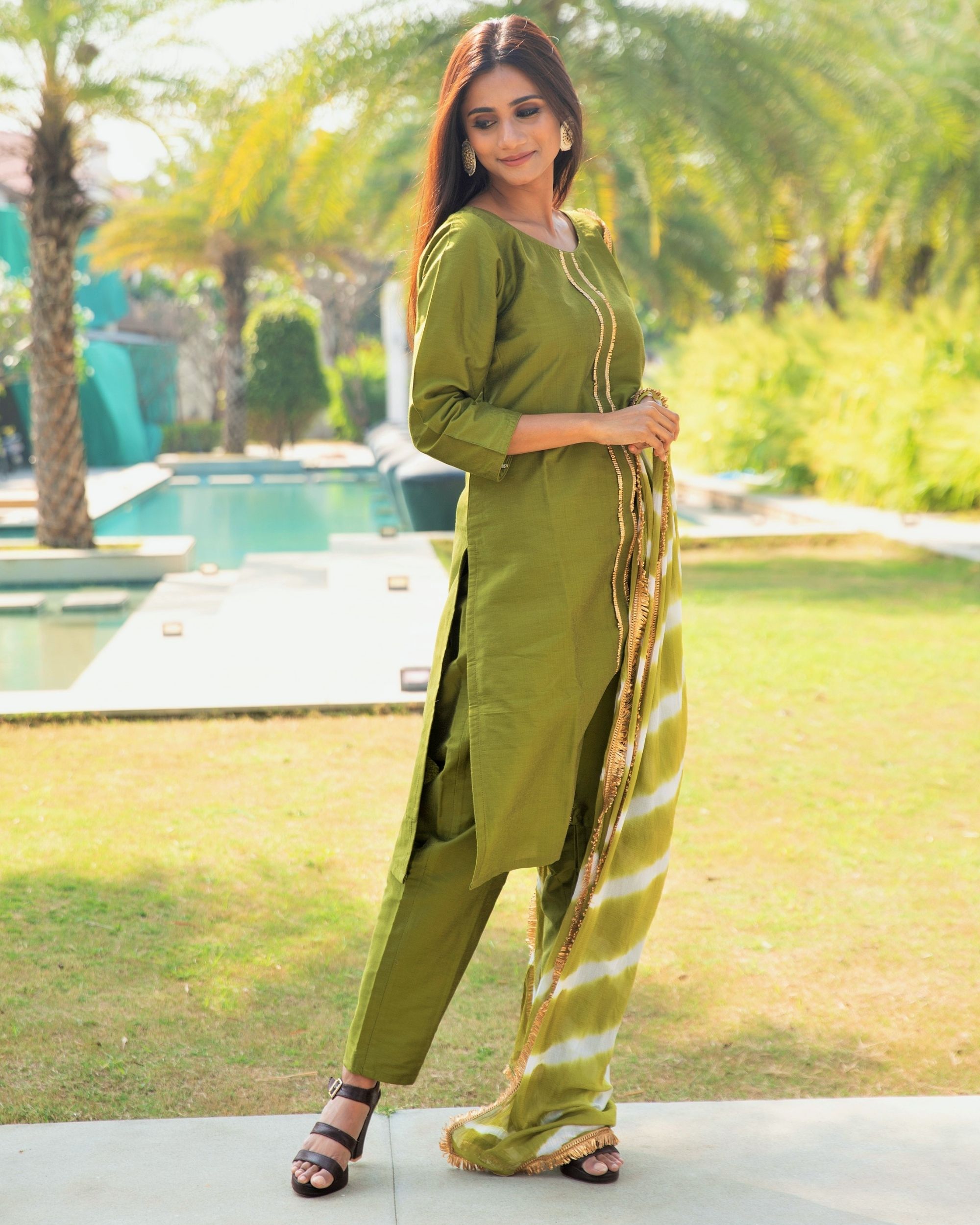 Buy Avocado Green Puffed Sleeves Kurta With Slim Pants Co-ord Set Online -  W for Woman