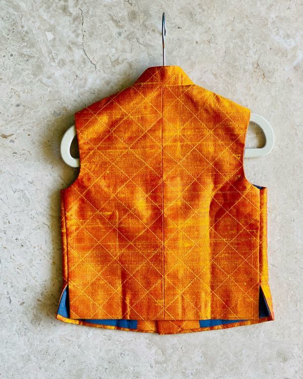 Indigo kurta and patiala pants with orange jacket - set of three 1