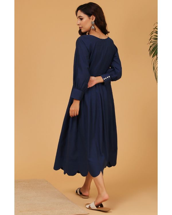 Navy blue pleated scalloped dress 1
