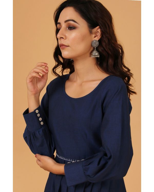 Navy blue pleated scalloped dress 3
