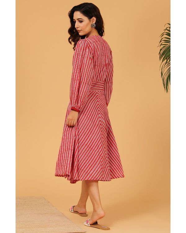 Maroon striped balloon sleeve dress 1