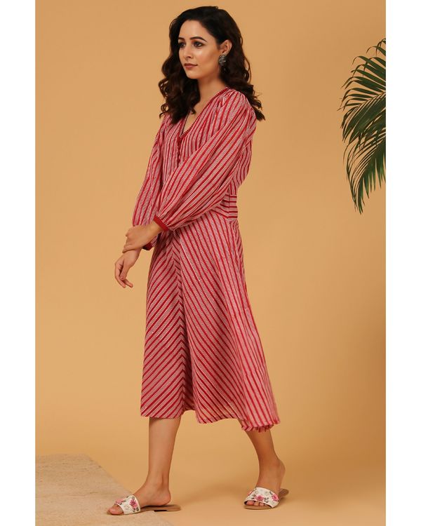 Maroon striped balloon sleeve dress 2