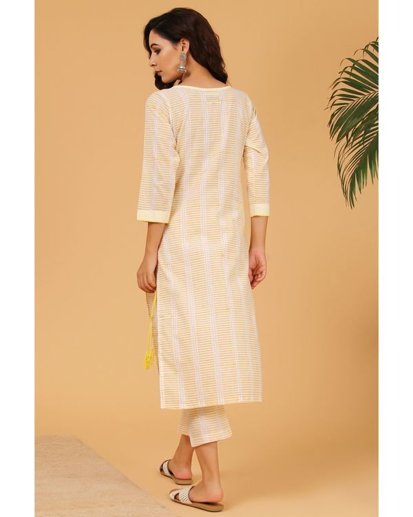Light yellow striped yoke kurta and pants - Set Of Two 1