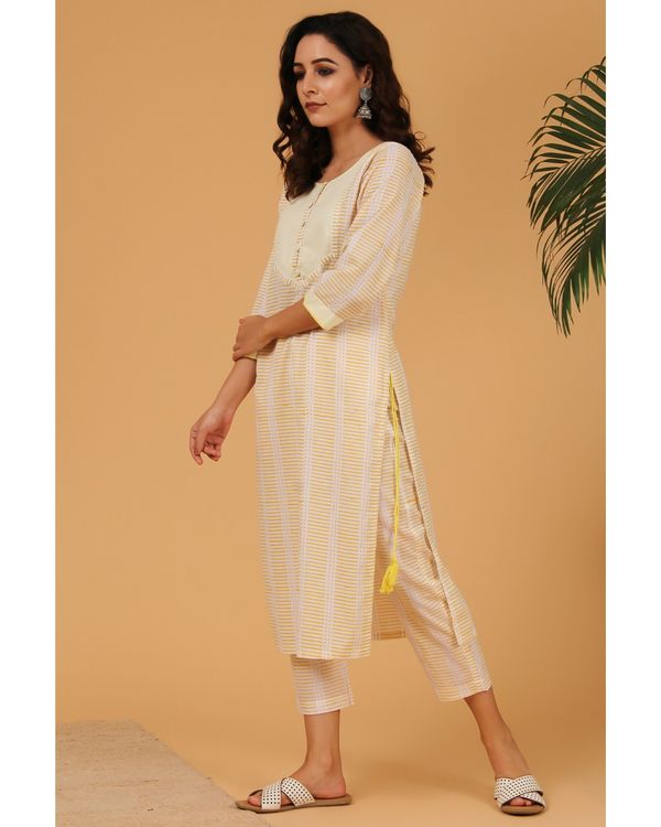 Light yellow striped yoke kurta and pants - Set Of Two 2