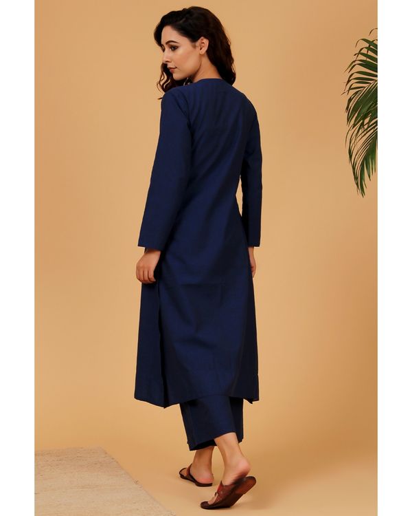 Navy blue embroidered angrakha kurta and pants with dupatta - Set Of Three 1