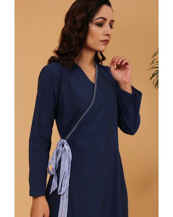 Navy blue embroidered angrakha kurta and pants with dupatta - Set Of Three 3