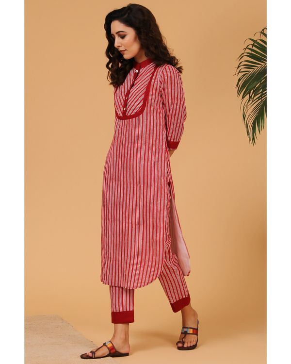 Maroon hand block printed striped pants 1