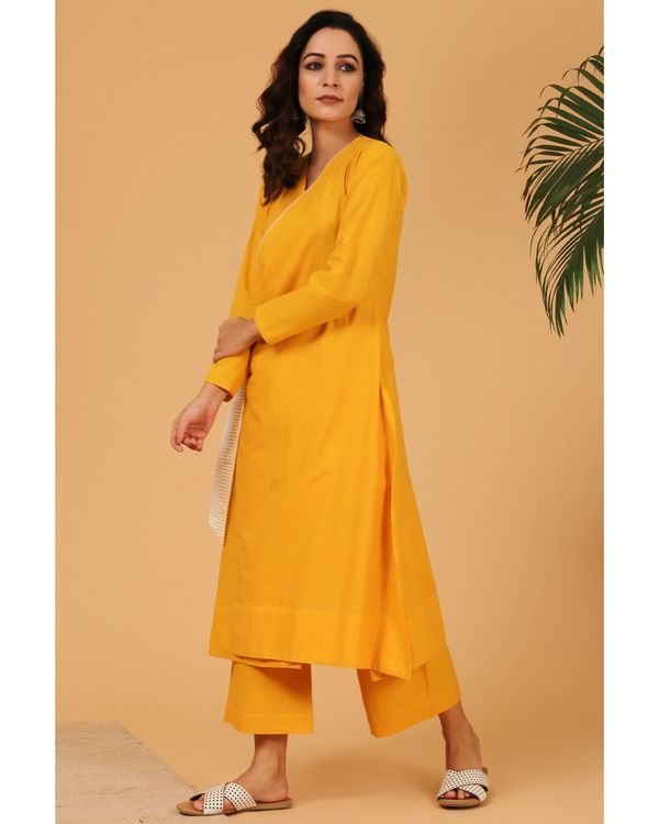 Mustard yellow cotton pants with pockets 1