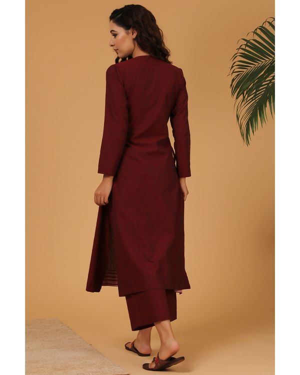 Maroon hand embroidered angrakha kurta 1