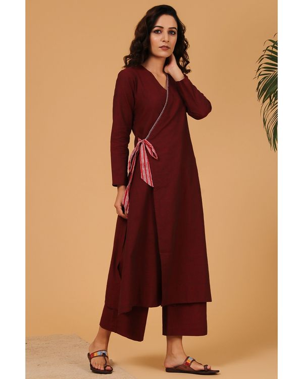 Maroon hand embroidered angrakha kurta 2
