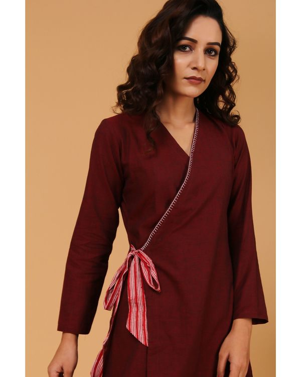 Maroon hand embroidered angrakha kurta 3
