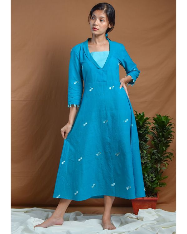 Blue collared flared dress by Amoh By Aanchal | The Secret Label