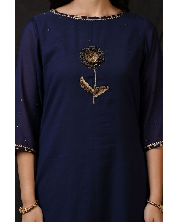 Blue floral embroidered kurta with sharara and dupatta - Set Of Three 3