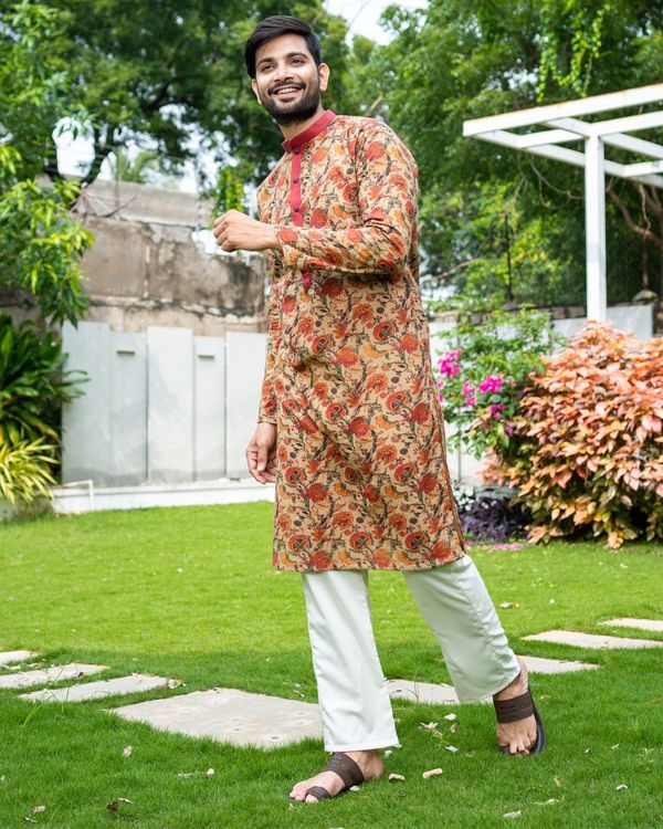 Brown and red floral printed kurta 2