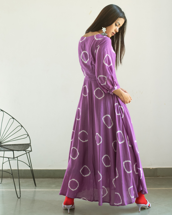 Purple hand tie and dye flared dress 1