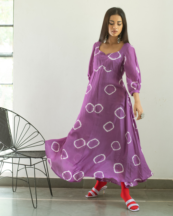 Purple hand tie and dye flared dress 2
