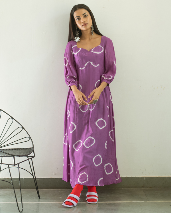 Purple hand tie and dye flared dress 3