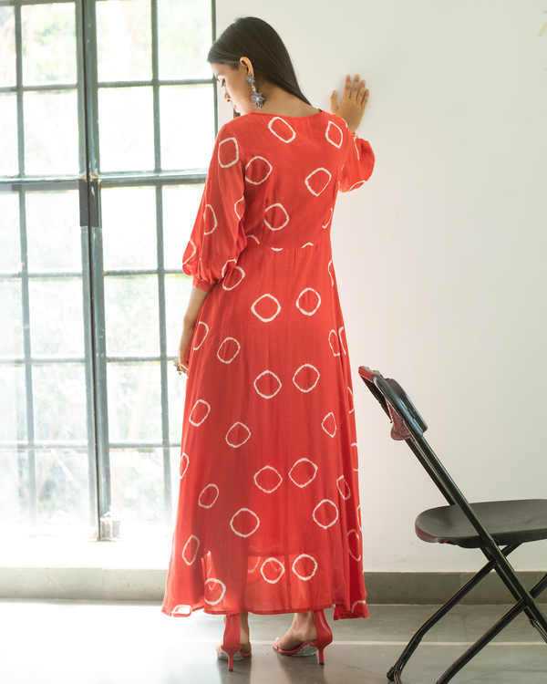 Red hand tie and dye flared dress 1