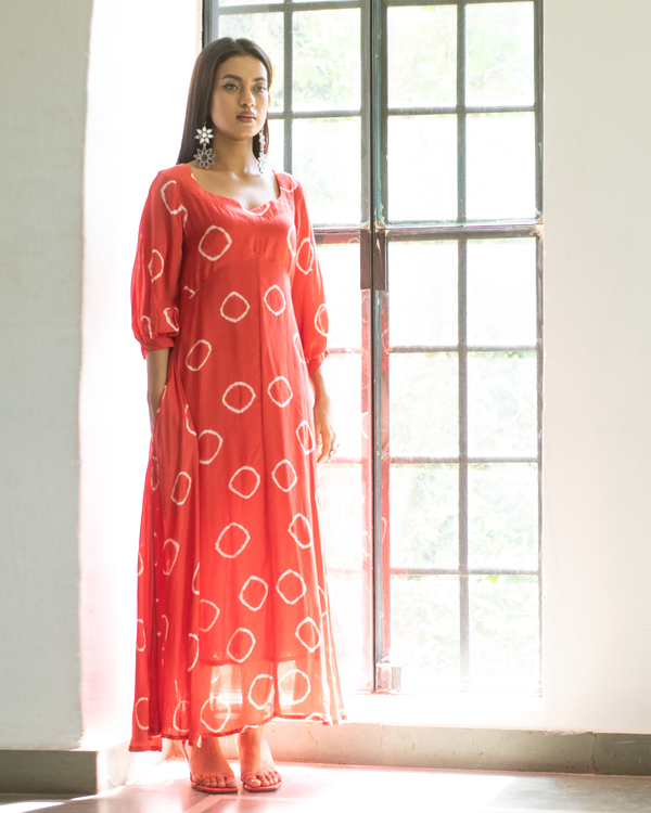 Red hand tie and dye flared dress 2