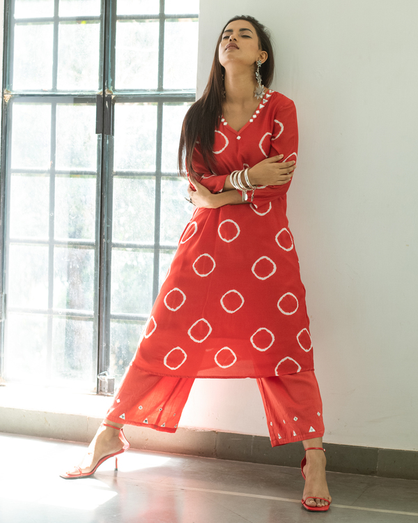 Red hand tie and dye kurta 2