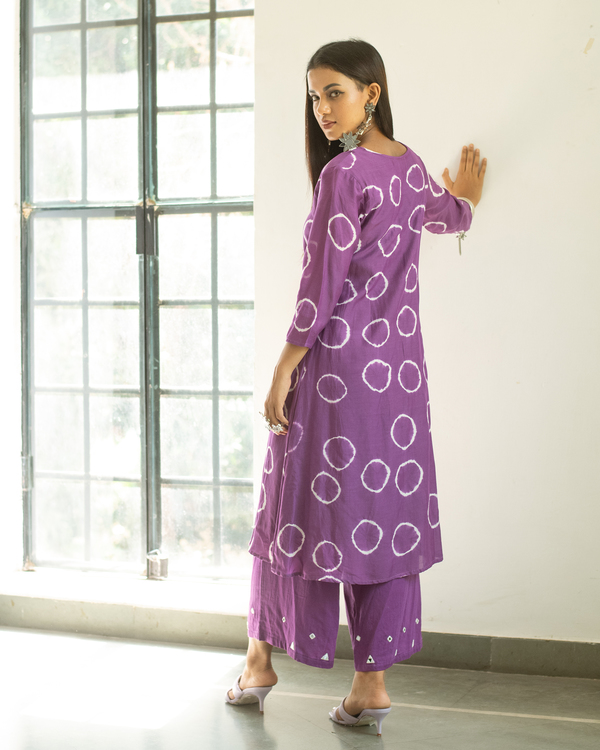 Purple hand tie and dye kurta and palazzo with dupatta - Set Of Three 1