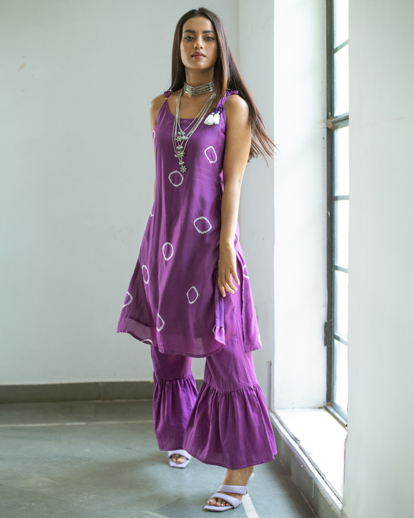 Purple cotton satin sharara with pockets 1