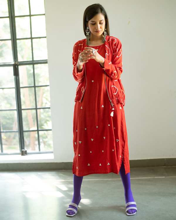 Red hand tie and dye jacket and dress - Set Of Two 1