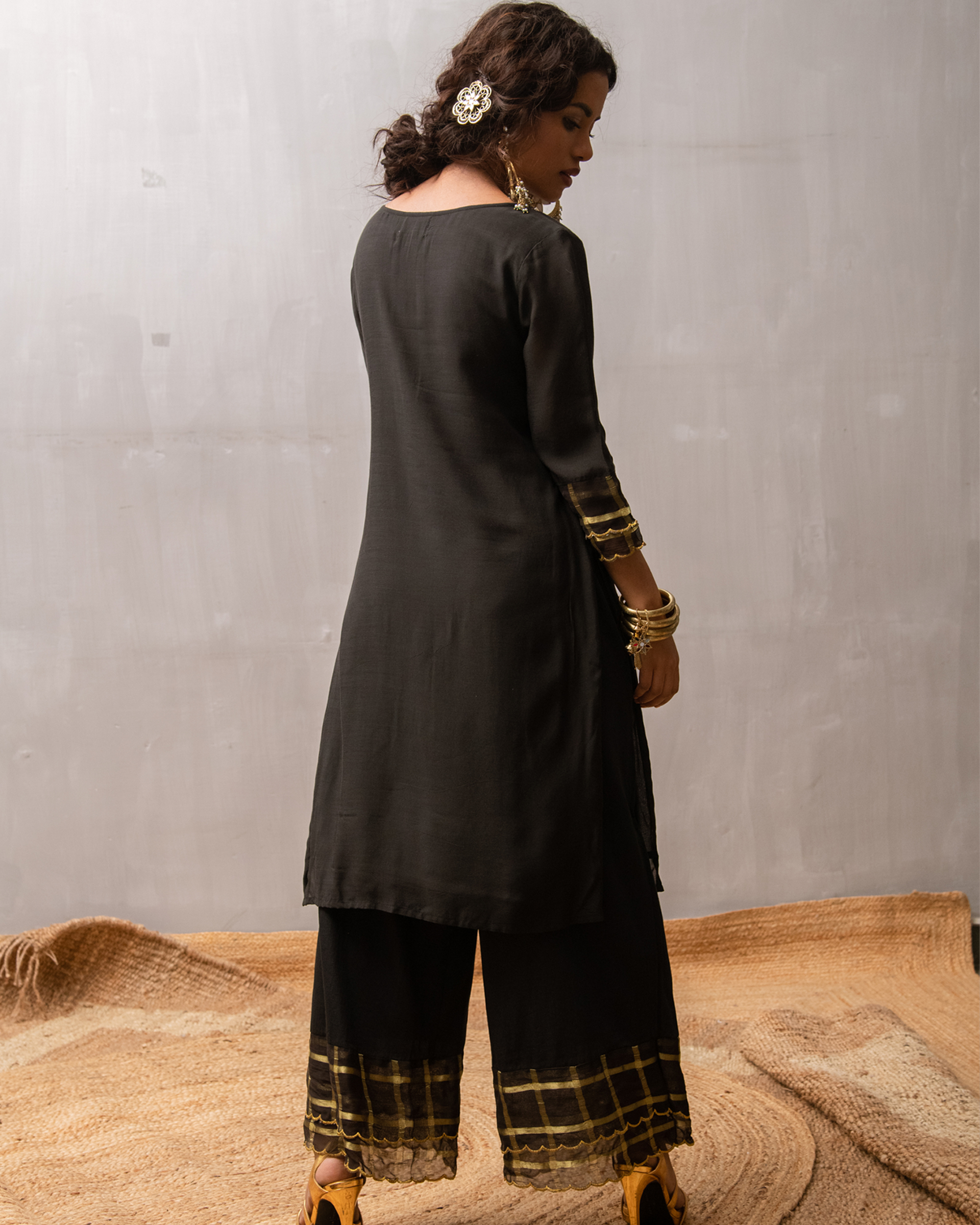 black kurti with palazzo and dupatta