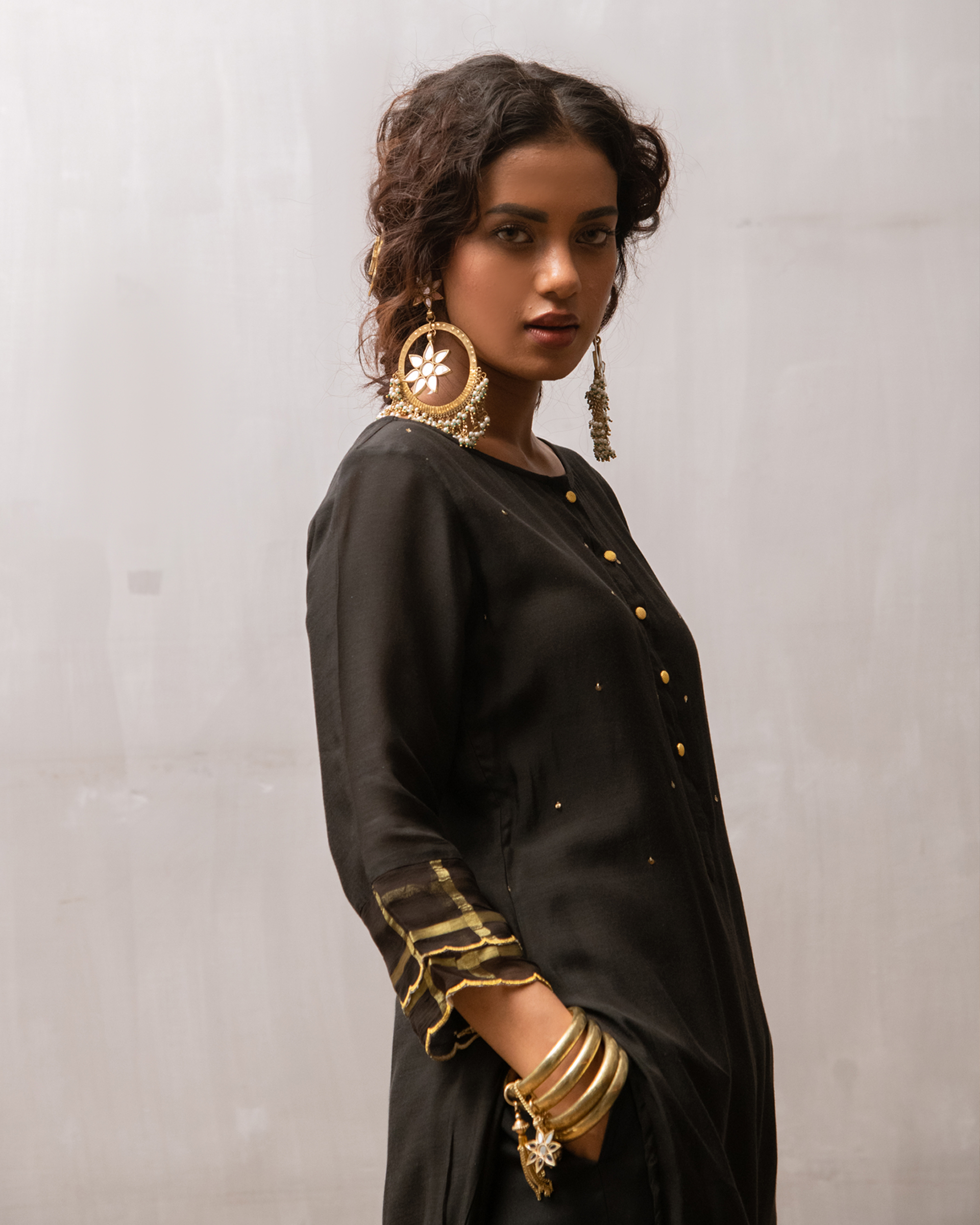 black kurti with palazzo and dupatta