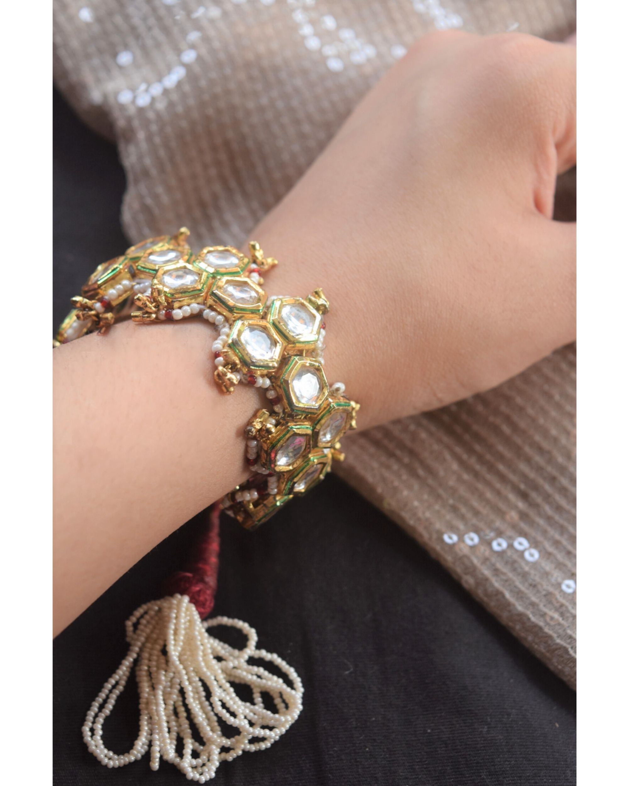 Lucky Jewellery Elegant White Color Gold Plated 1 Pair Finger Ring Bracelet  for Girls  Women  Amazonin Jewellery
