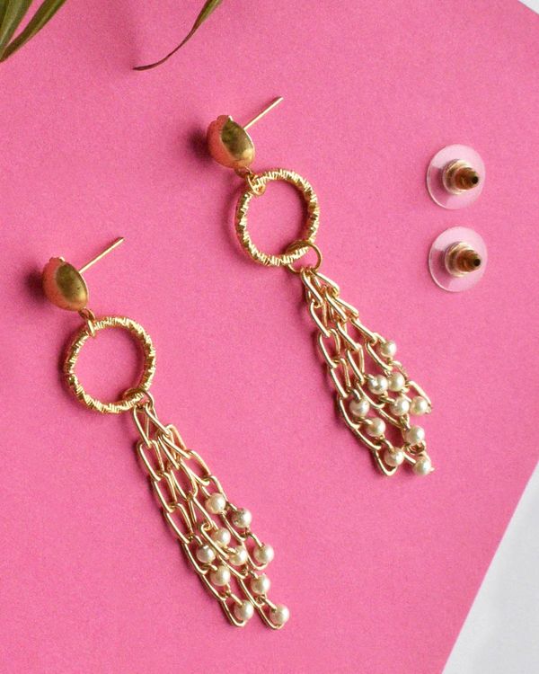 Ring pearl beaded chain link earrings 1