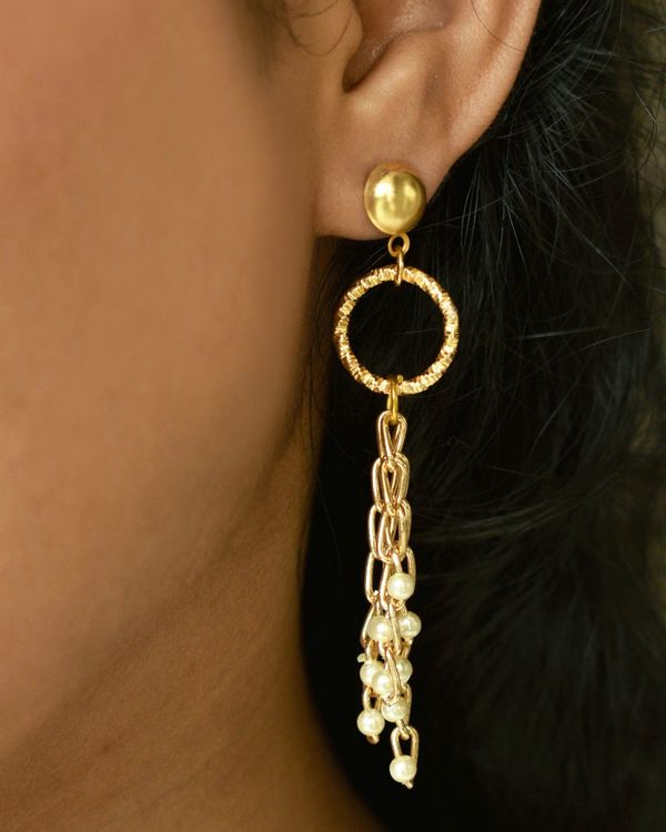 Ring pearl beaded chain link earrings 2