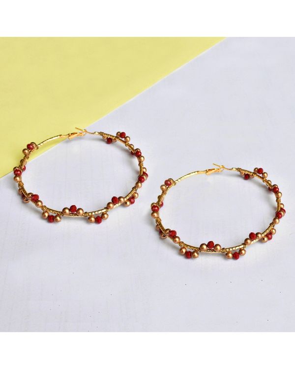 Red arc beaded hoop earrings 1