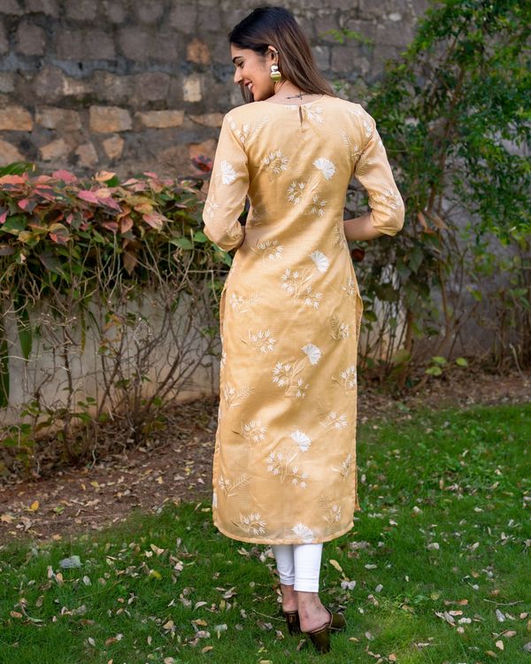 Amber yellow floral embroidered kota kurta with dupatta - Set Of Two 1