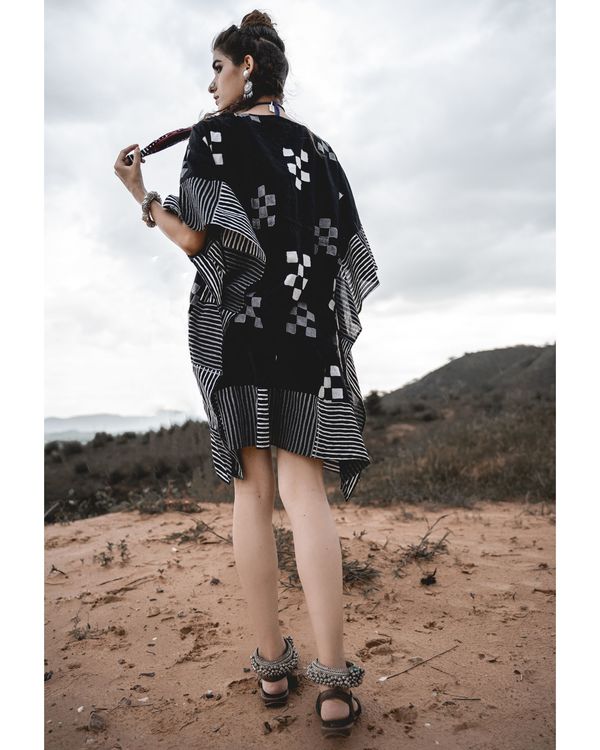 Black and white block printed kaftan dress 1