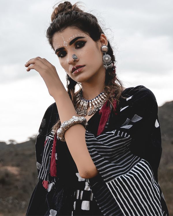 Black and white block printed kaftan dress 2
