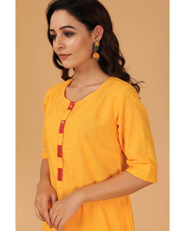 Mustard yellow and red buttoned kurta and pants - Set Of Two 1