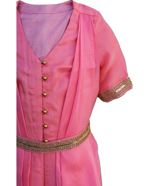Pink draped jumpsuit with embellished belt - Set Of Two 1