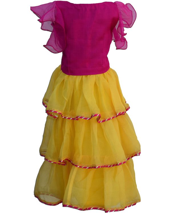Magenta gota ruffled top and yellow layered skirt - Set Of Two 1