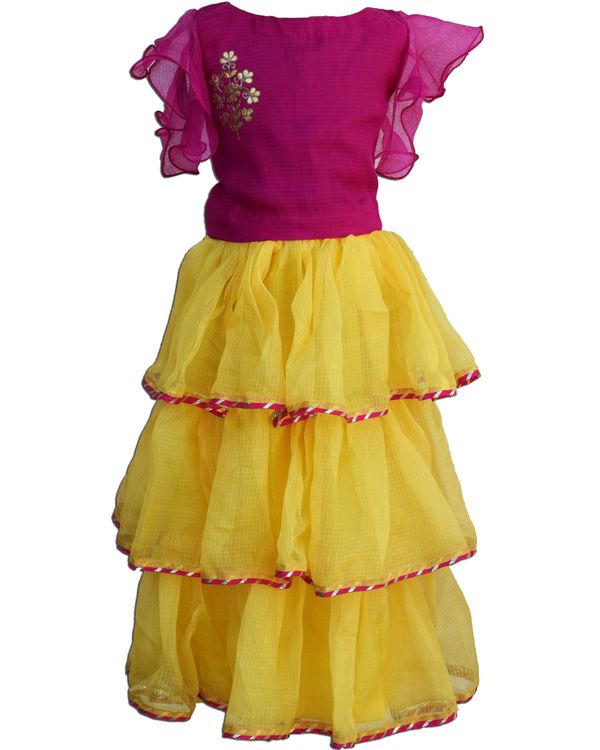 Magenta gota ruffled top and yellow layered skirt - Set Of Two 2