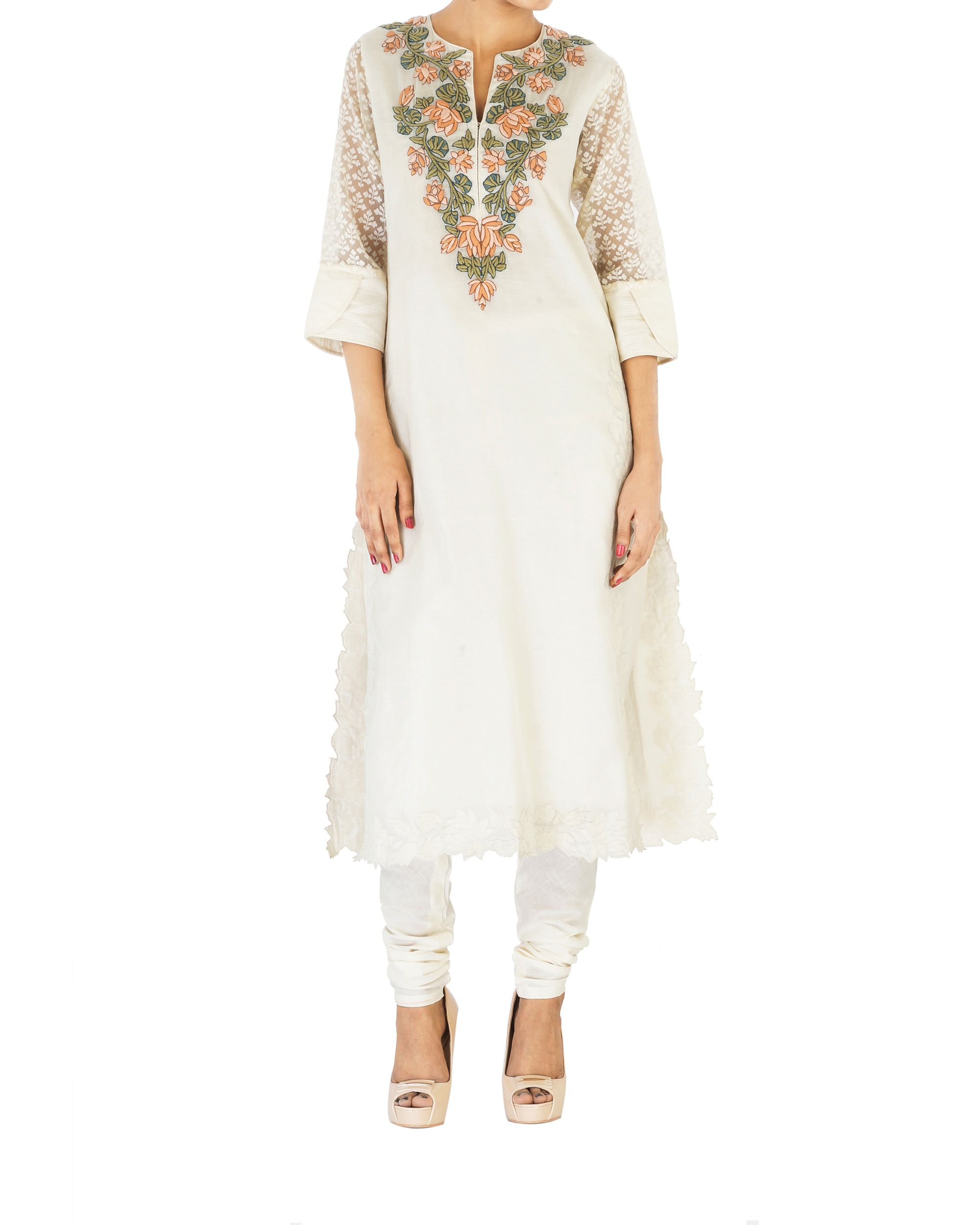 Ivory straight kurta set in chanderi fabric by EKRU by Ekta & Ruchira ...