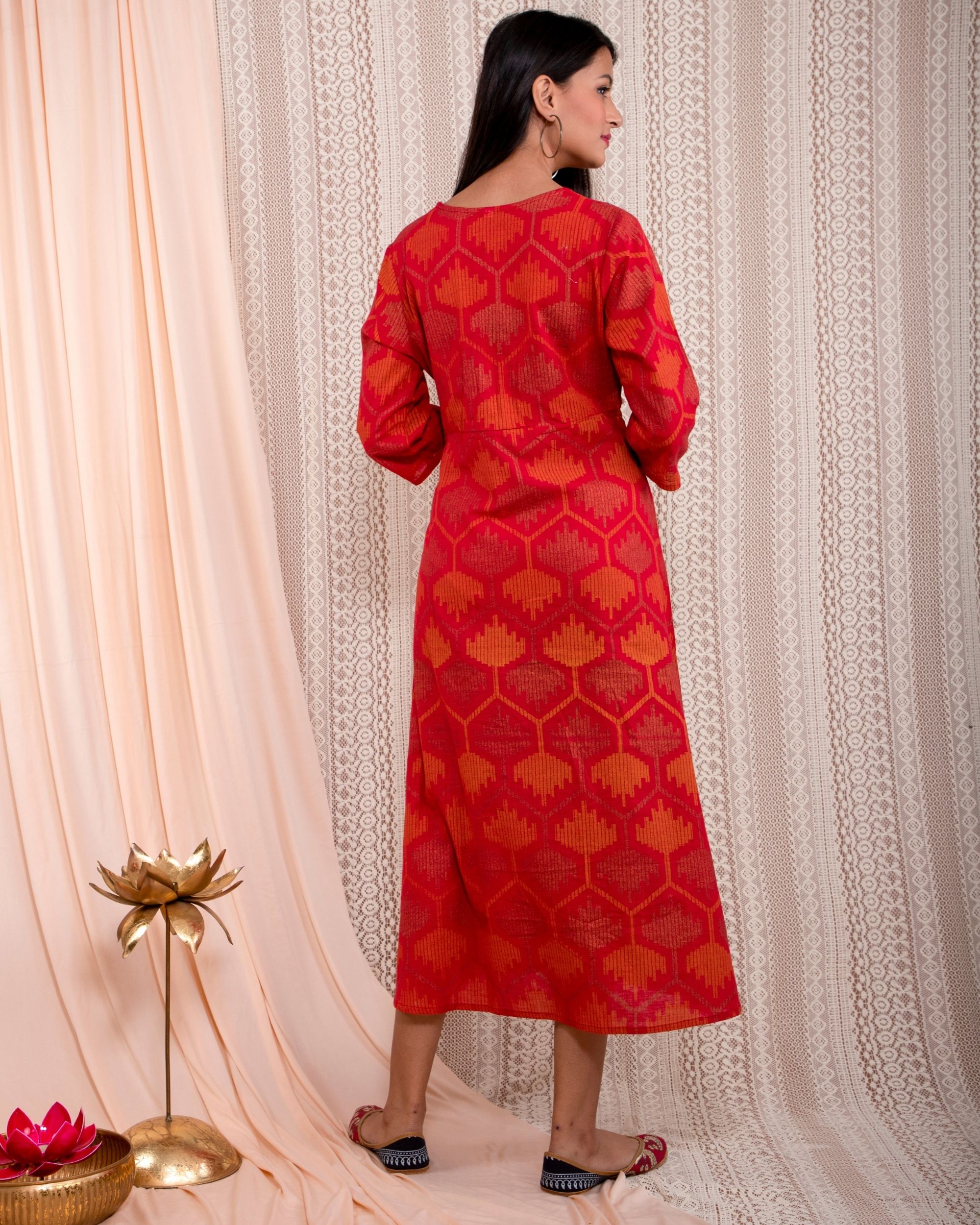 Red embroidered yoke dress by Studio Misri The Secret Label